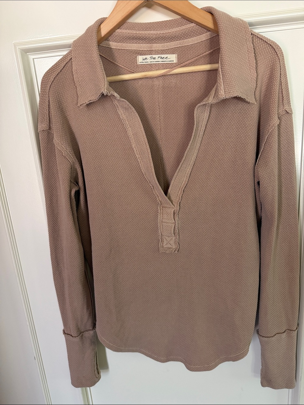 Free People Dusty Mauve Waffle Knit Collared Pullover